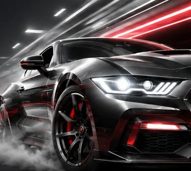 Automóvil deportivo en una escena dinámica en tonos negro y rojo
